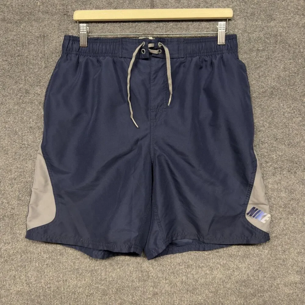 Nike Swim Shorts Mens Large Blue Gray Colorblock Mesh Lined Quick Dry Trunks
